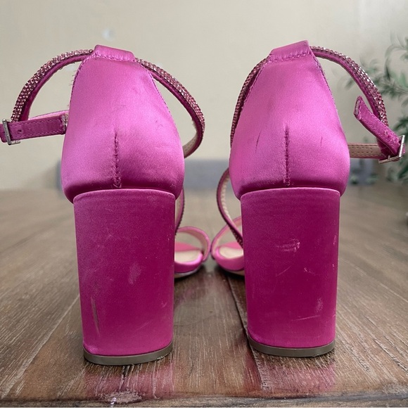 NINA Shoes Henesi Rhinestone Open Toe Hot Pink Heels Satin SZ 7.5 - Picture 8 of 13